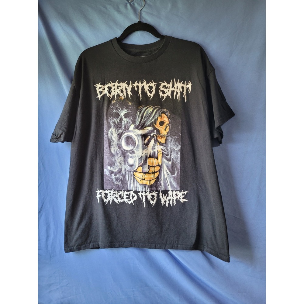 Teen Hearts Funny Graphic T-shirt  "Born To Sh.t Forced To Wipe" Skeleton Gun XL